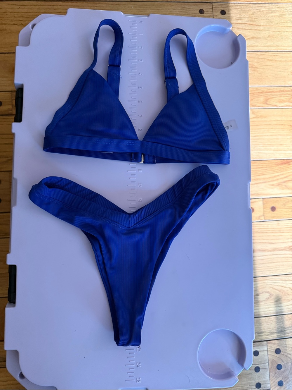 Women's Ribbed Triangle Bikini Set in Cobalt Blue